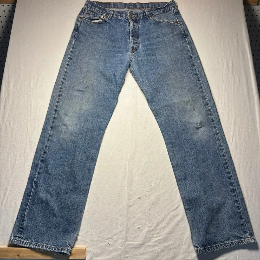 VTG Levi's 501 Jeans Mens 36x34 Fit 34x33 Blue Button Fly Straight Leg 90s Denim